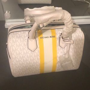 Nwt Mk Bedford Small Logo Stripe Satchel Bag.